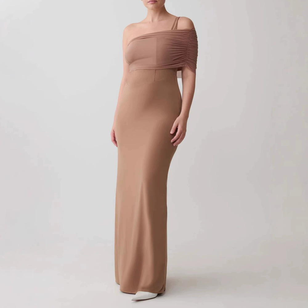 Forever 21 Asymmetrical Camel Bodycon Long Dress Summer Simple Elegant